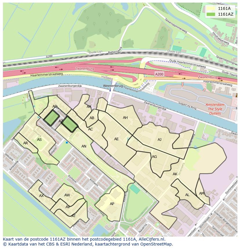 Afbeelding van het postcodegebied 1161 AZ op de kaart.