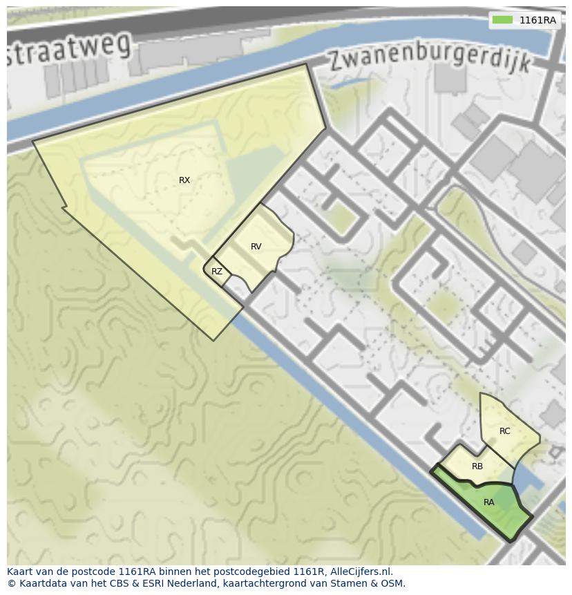 Afbeelding van het postcodegebied 1161 RA op de kaart.
