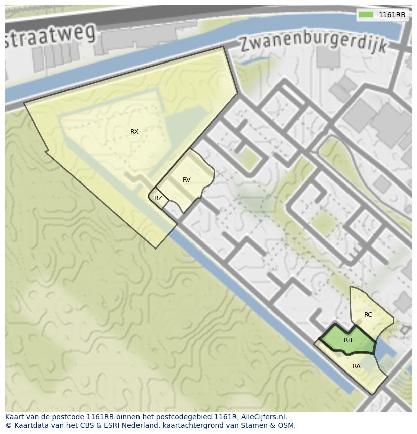 Afbeelding van het postcodegebied 1161 RB op de kaart.