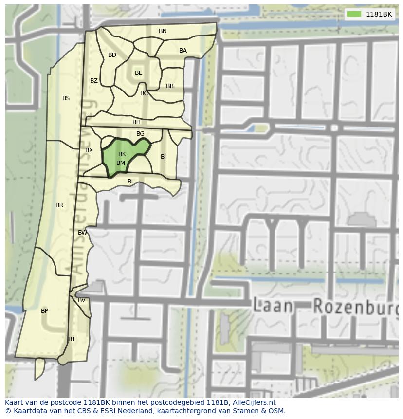 Afbeelding van het postcodegebied 1181 BK op de kaart.