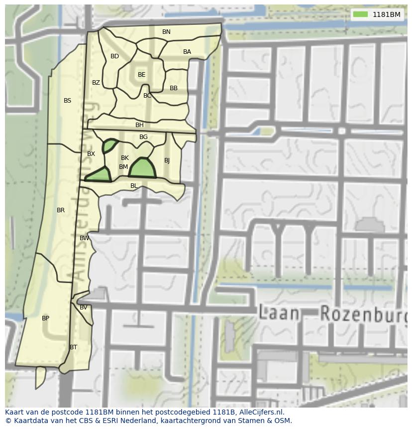 Afbeelding van het postcodegebied 1181 BM op de kaart.