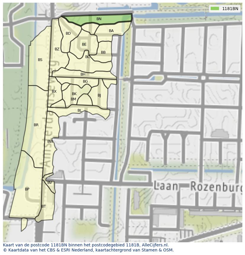 Afbeelding van het postcodegebied 1181 BN op de kaart.