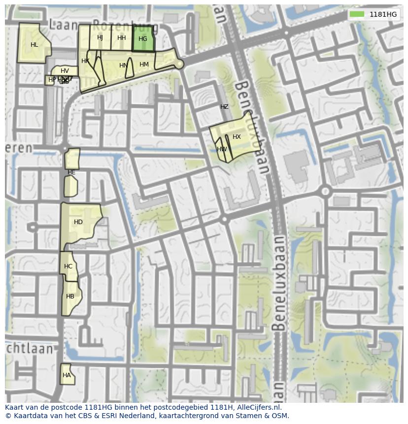 Afbeelding van het postcodegebied 1181 HG op de kaart.