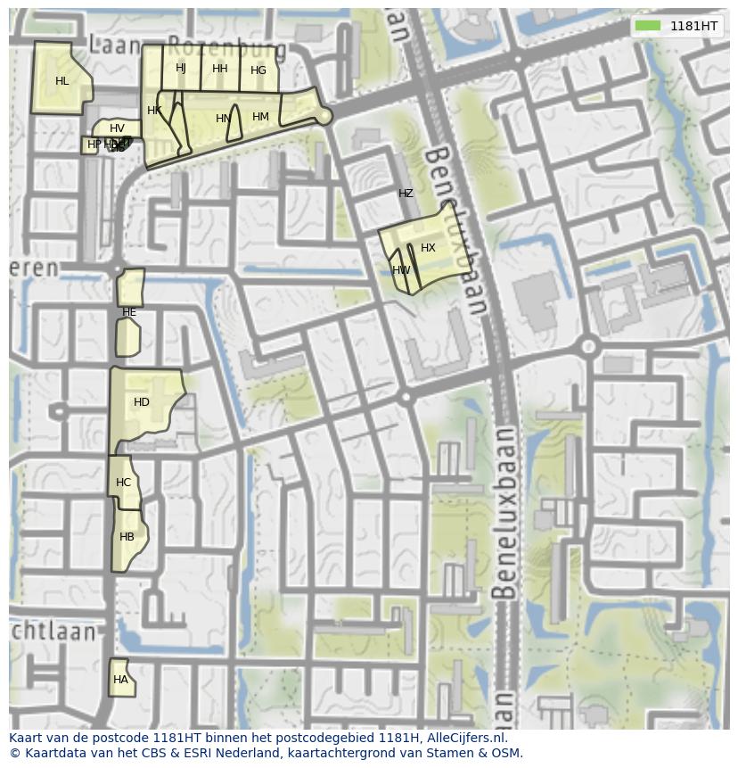 Afbeelding van het postcodegebied 1181 HT op de kaart.