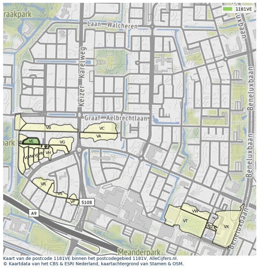 Afbeelding van het postcodegebied 1181 VE op de kaart.