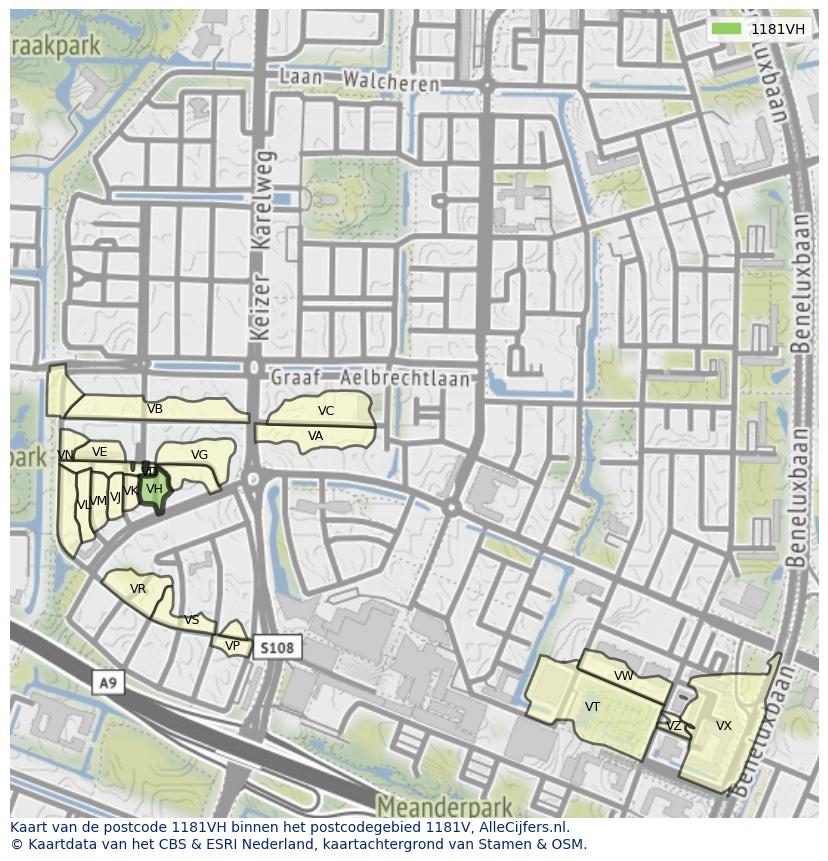 Afbeelding van het postcodegebied 1181 VH op de kaart.