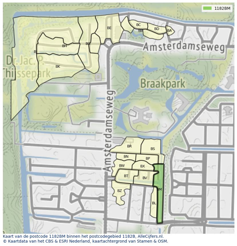 Afbeelding van het postcodegebied 1182 BM op de kaart.