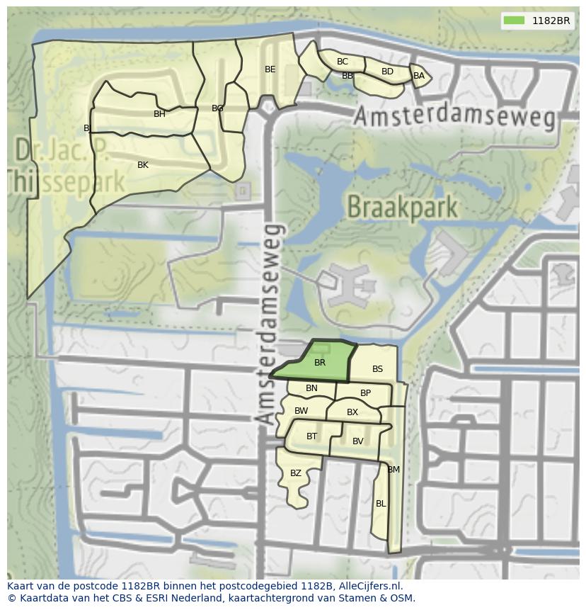 Afbeelding van het postcodegebied 1182 BR op de kaart.