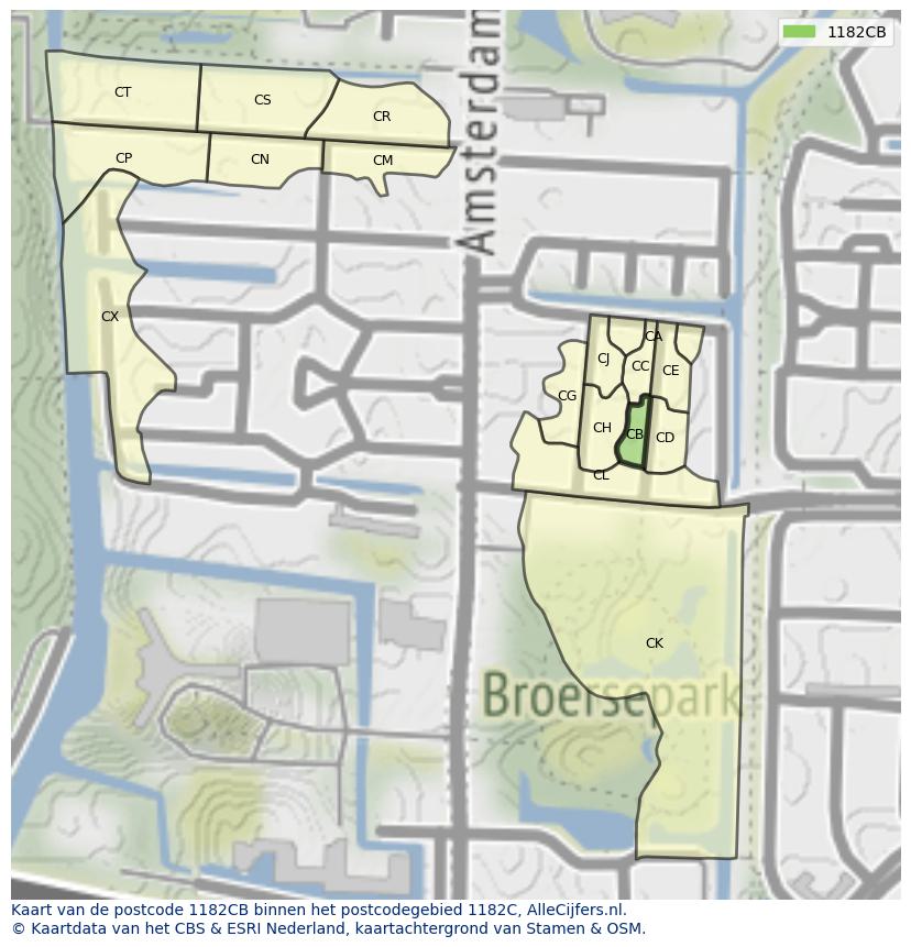 Afbeelding van het postcodegebied 1182 CB op de kaart.