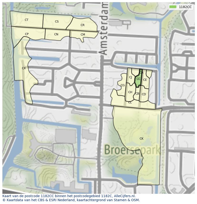 Afbeelding van het postcodegebied 1182 CC op de kaart.