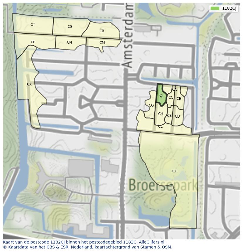 Afbeelding van het postcodegebied 1182 CJ op de kaart.