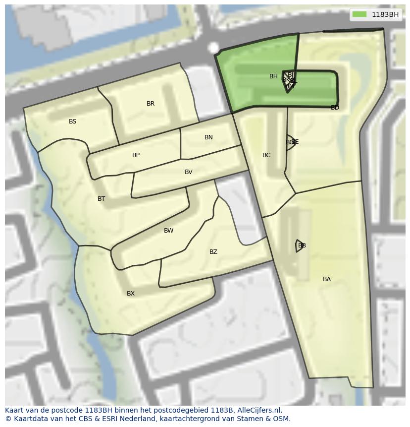 Afbeelding van het postcodegebied 1183 BH op de kaart.