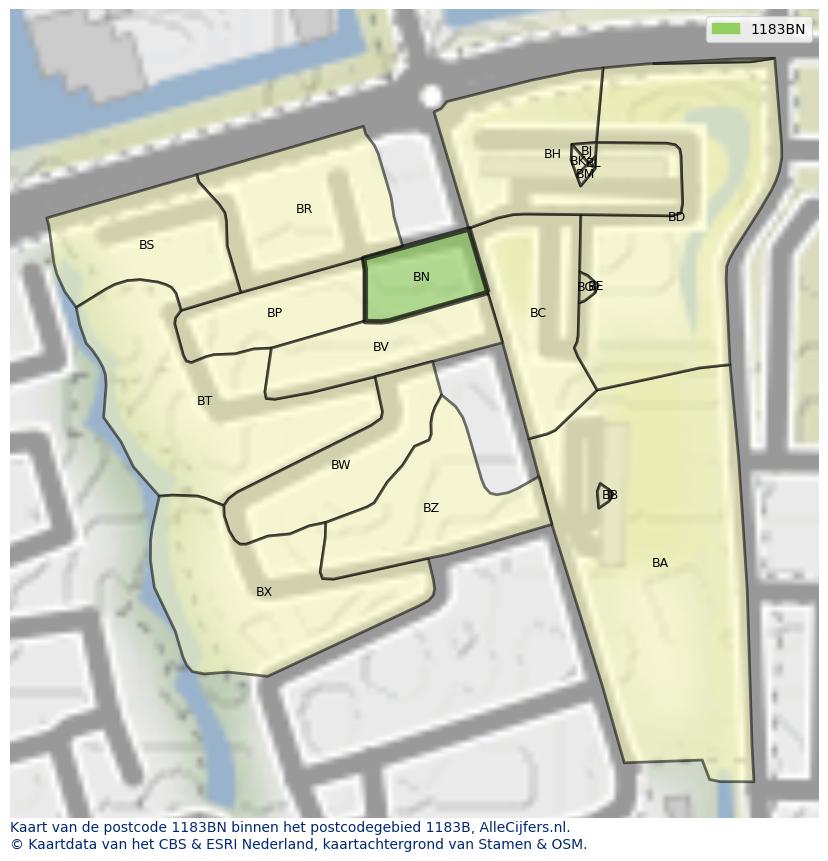 Afbeelding van het postcodegebied 1183 BN op de kaart.