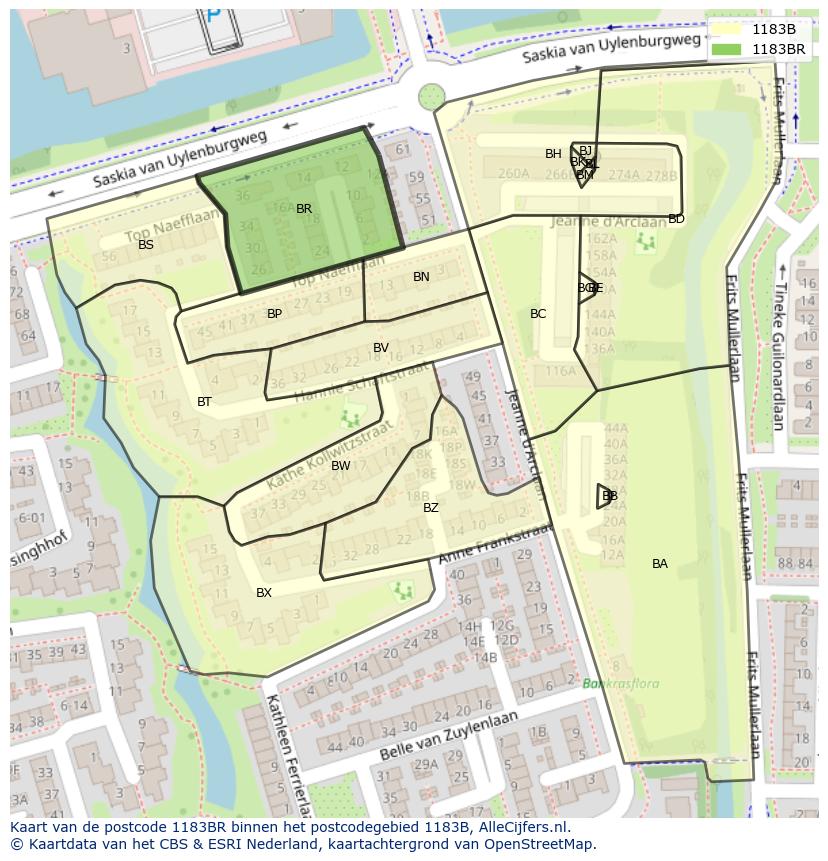 Afbeelding van het postcodegebied 1183 BR op de kaart.