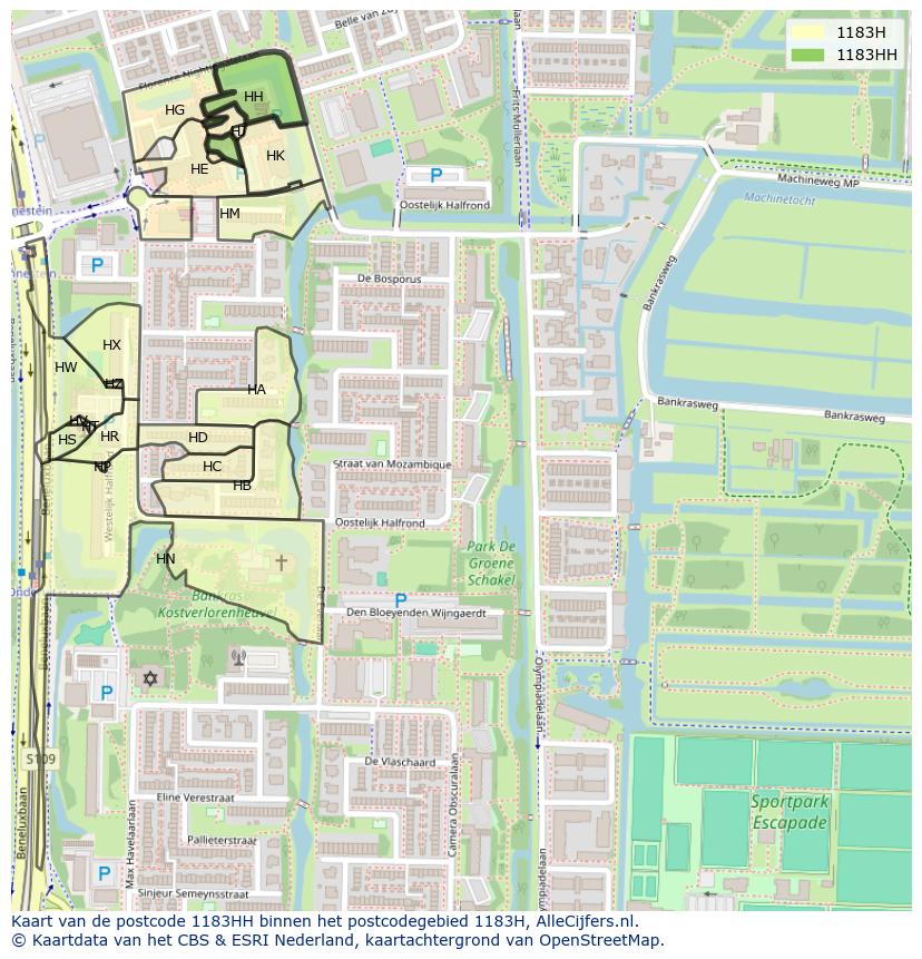 Afbeelding van het postcodegebied 1183 HH op de kaart.