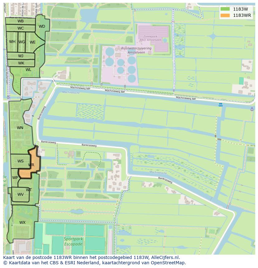 Afbeelding van het postcodegebied 1183 WR op de kaart.