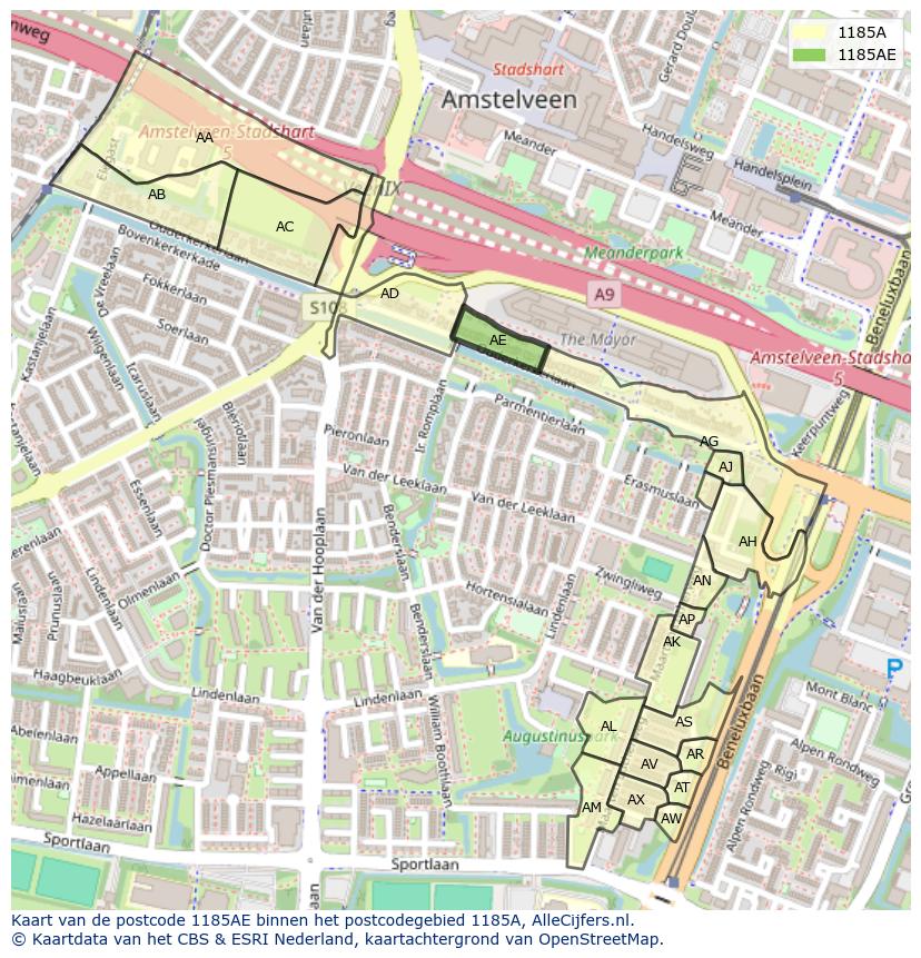 Afbeelding van het postcodegebied 1185 AE op de kaart.