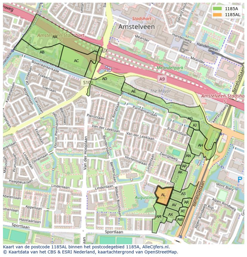 Afbeelding van het postcodegebied 1185 AL op de kaart.