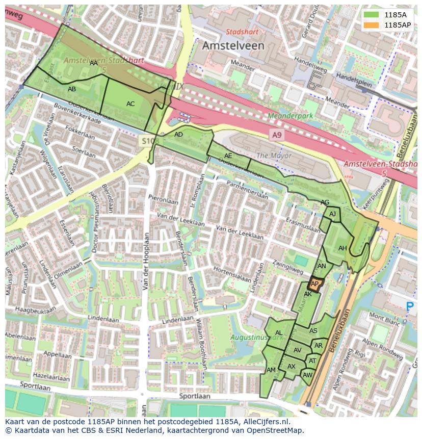 Afbeelding van het postcodegebied 1185 AP op de kaart.