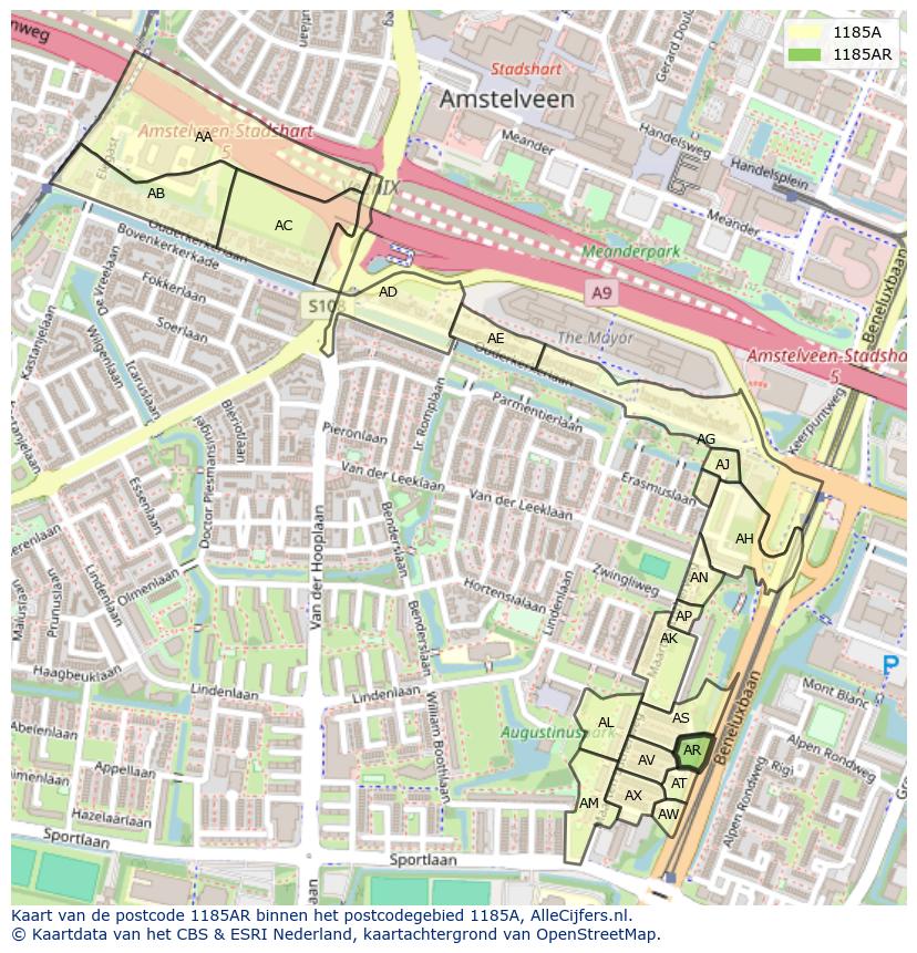 Afbeelding van het postcodegebied 1185 AR op de kaart.