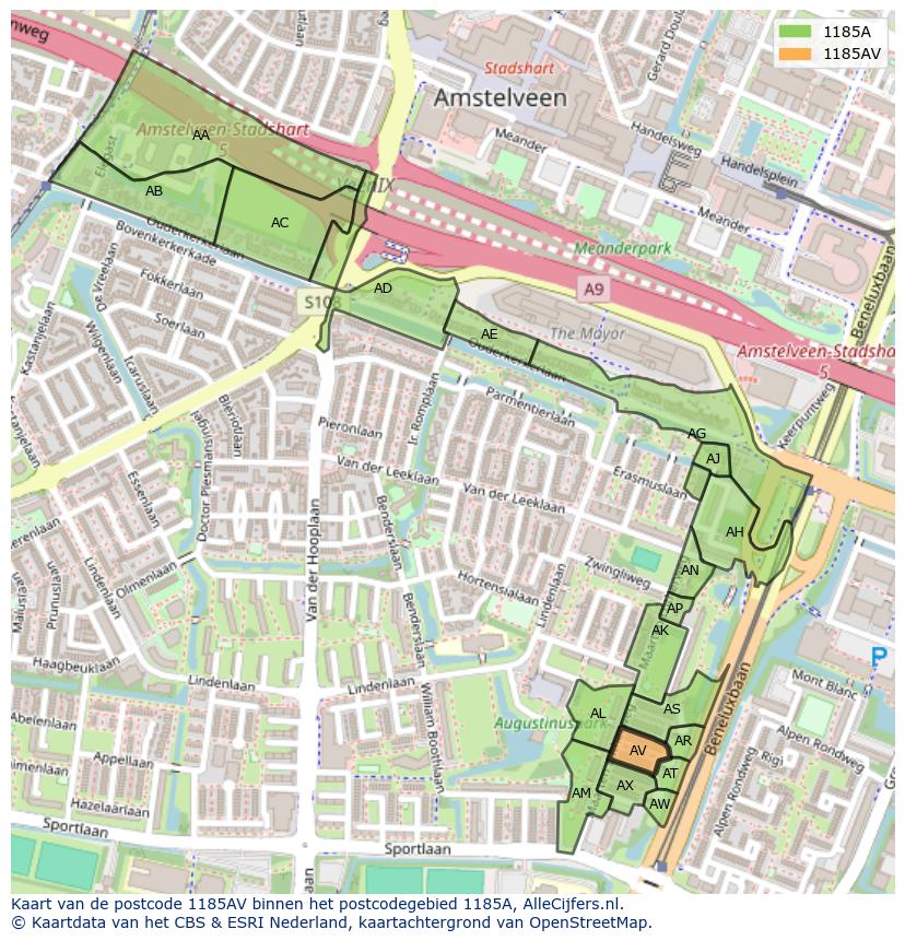 Afbeelding van het postcodegebied 1185 AV op de kaart.