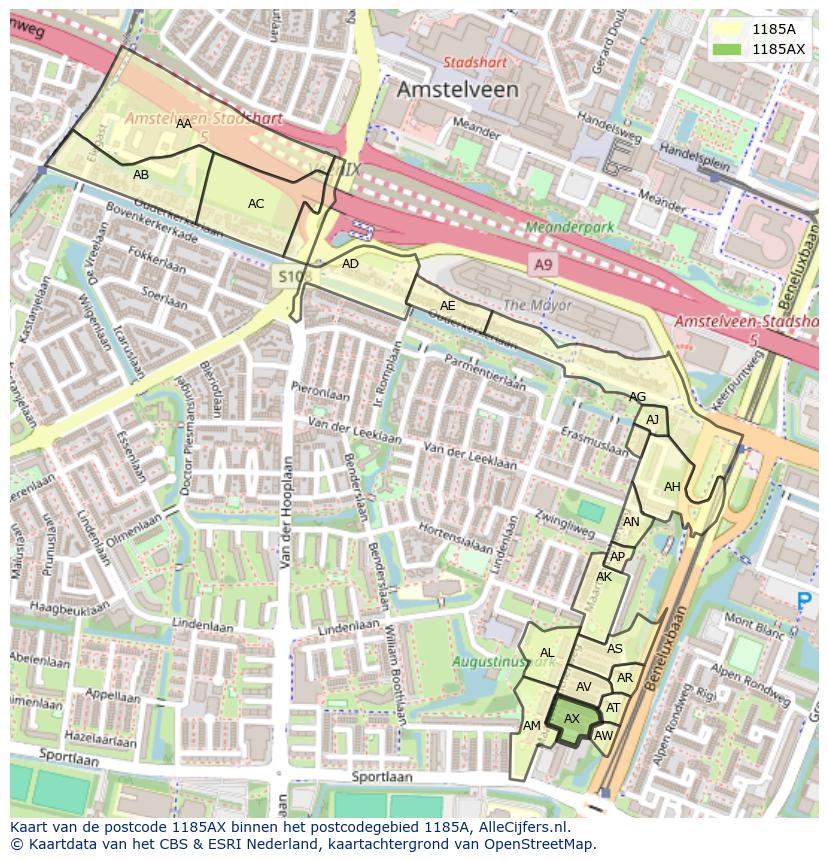 Afbeelding van het postcodegebied 1185 AX op de kaart.