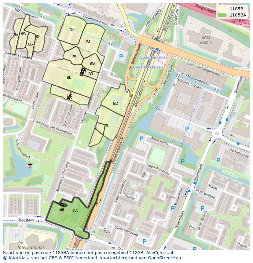 Afbeelding van het postcodegebied 1185 BA op de kaart.