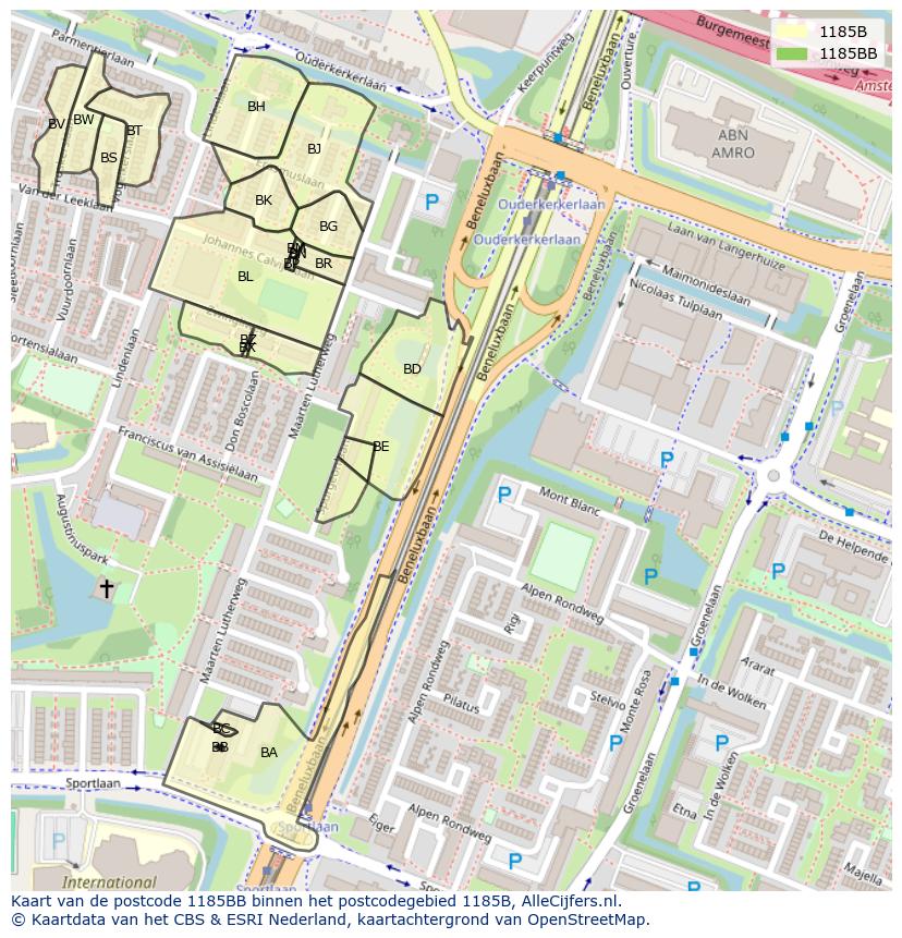 Afbeelding van het postcodegebied 1185 BB op de kaart.