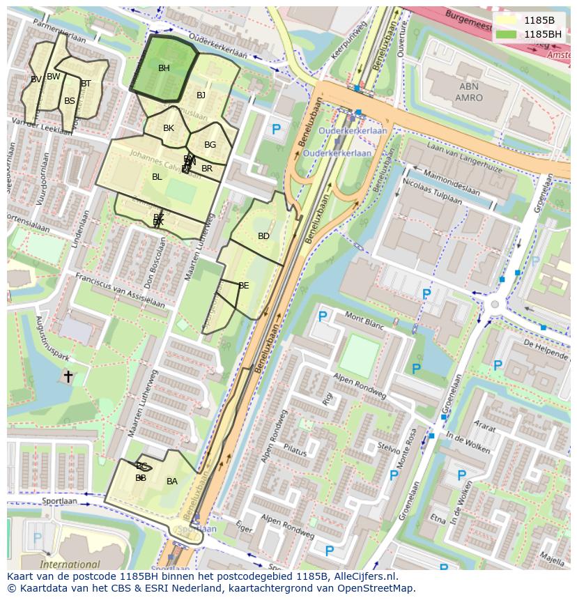 Afbeelding van het postcodegebied 1185 BH op de kaart.