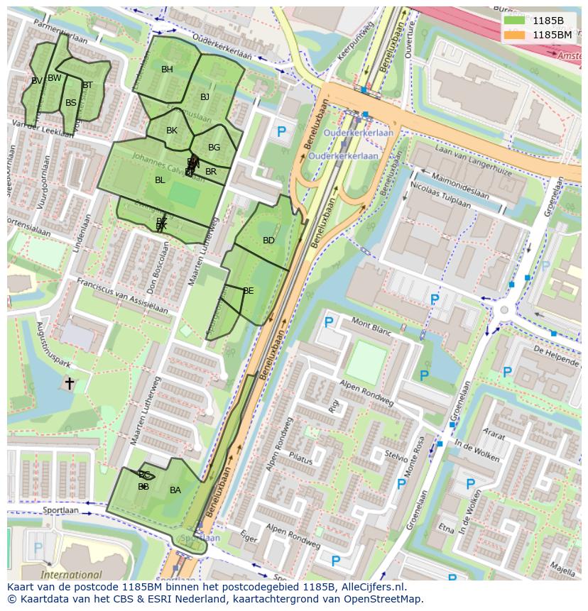 Afbeelding van het postcodegebied 1185 BM op de kaart.
