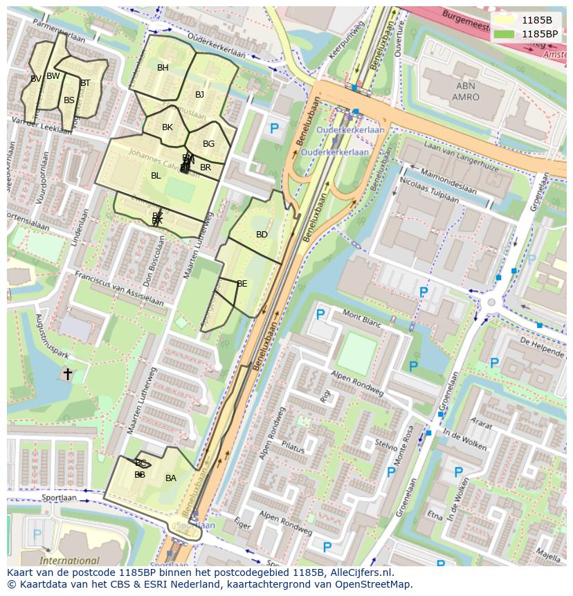 Afbeelding van het postcodegebied 1185 BP op de kaart.