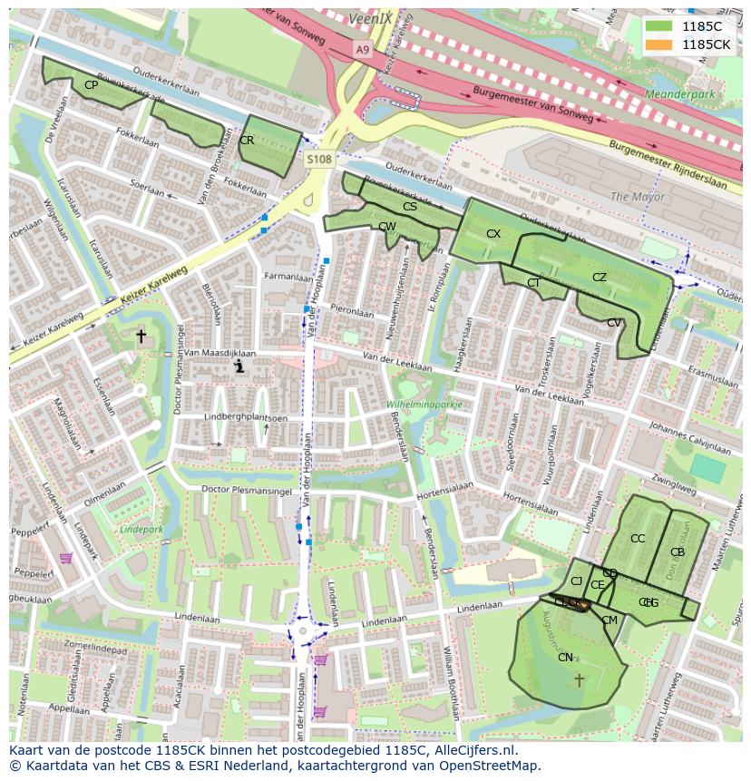 Afbeelding van het postcodegebied 1185 CK op de kaart.
