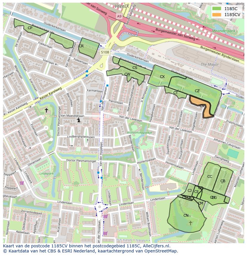 Afbeelding van het postcodegebied 1185 CV op de kaart.
