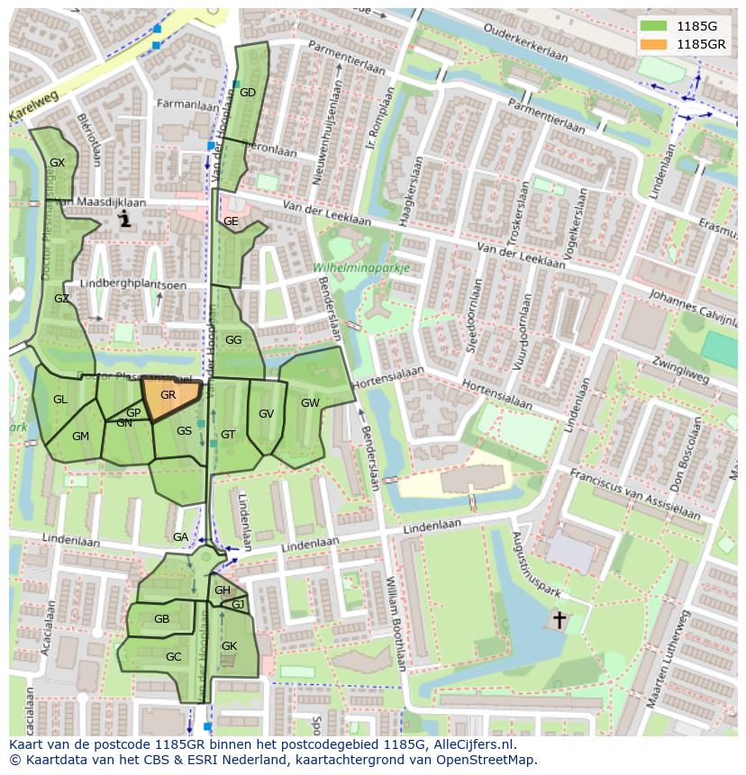 Afbeelding van het postcodegebied 1185 GR op de kaart.