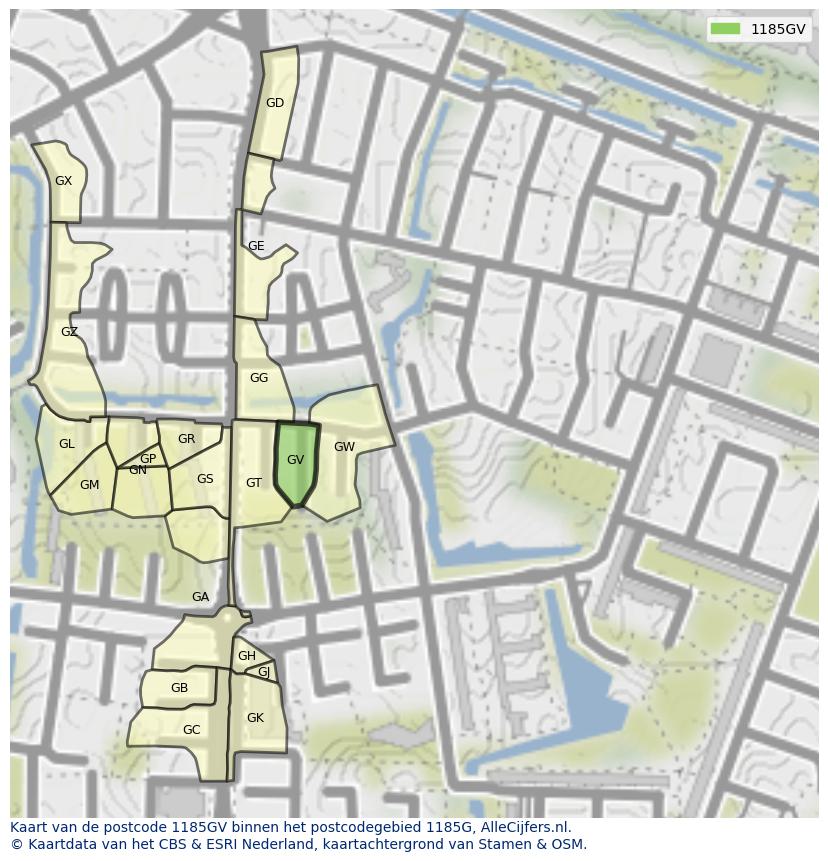 Afbeelding van het postcodegebied 1185 GV op de kaart.