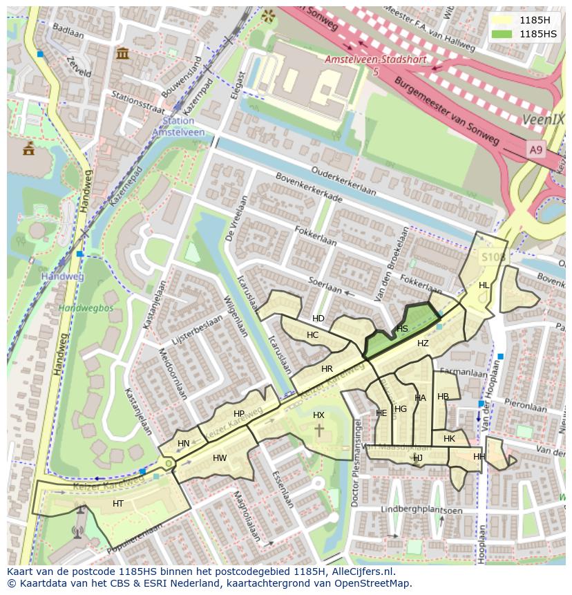 Afbeelding van het postcodegebied 1185 HS op de kaart.