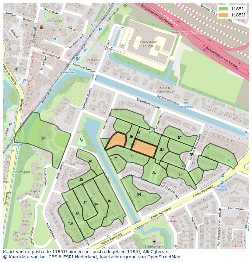 Afbeelding van het postcodegebied 1185 JJ op de kaart.