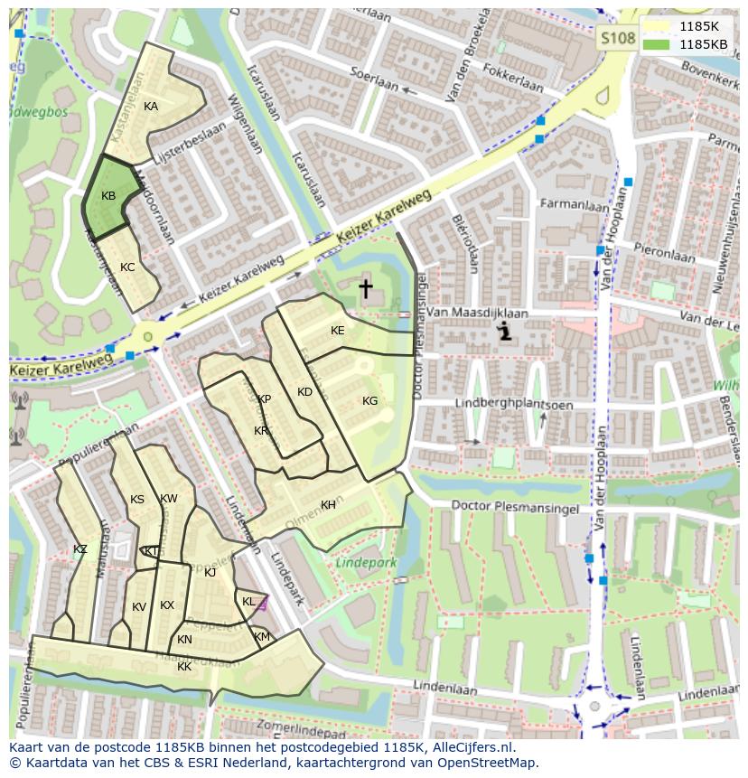 Afbeelding van het postcodegebied 1185 KB op de kaart.