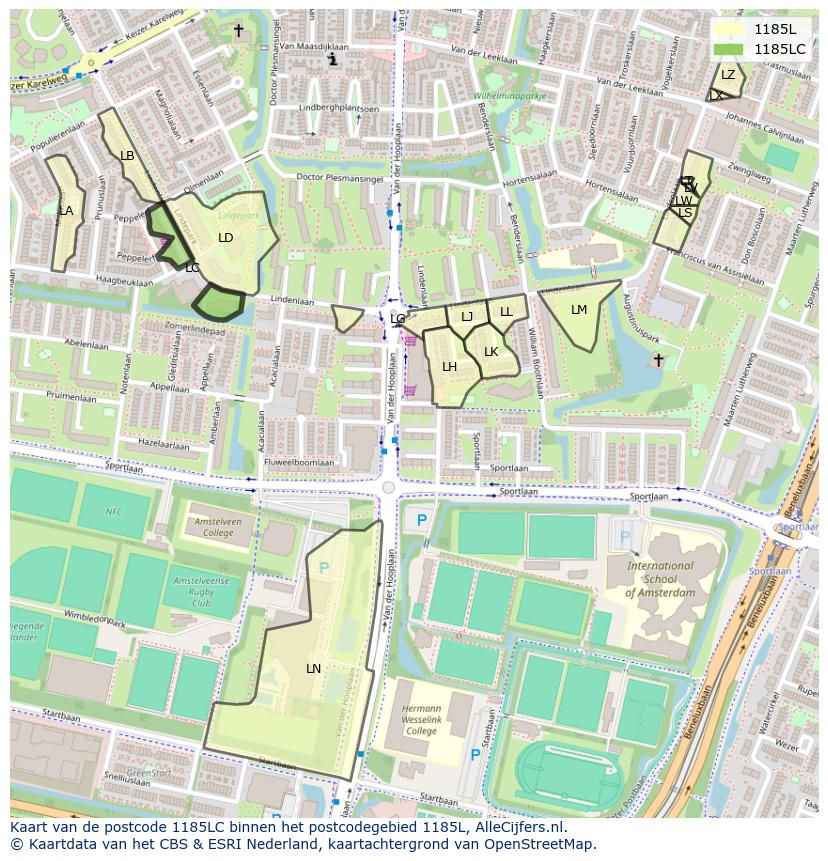 Afbeelding van het postcodegebied 1185 LC op de kaart.