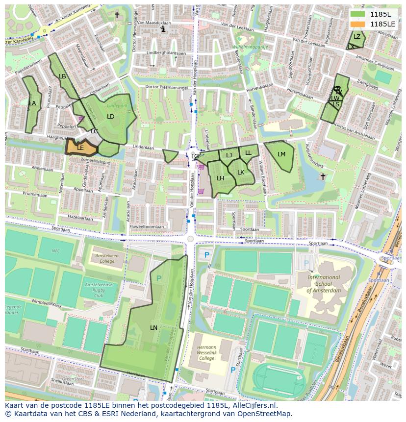 Afbeelding van het postcodegebied 1185 LE op de kaart.