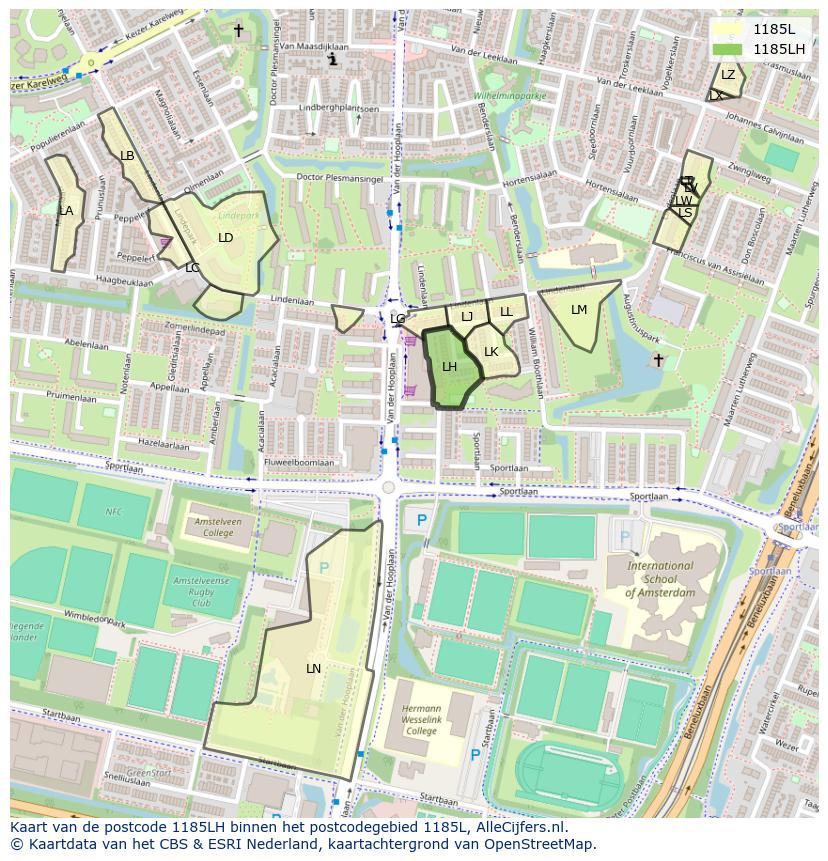 Afbeelding van het postcodegebied 1185 LH op de kaart.