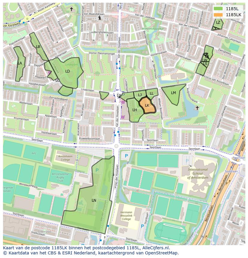 Afbeelding van het postcodegebied 1185 LK op de kaart.