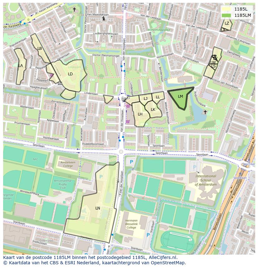 Afbeelding van het postcodegebied 1185 LM op de kaart.