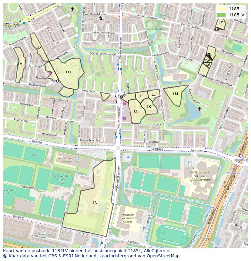 Afbeelding van het postcodegebied 1185 LV op de kaart.