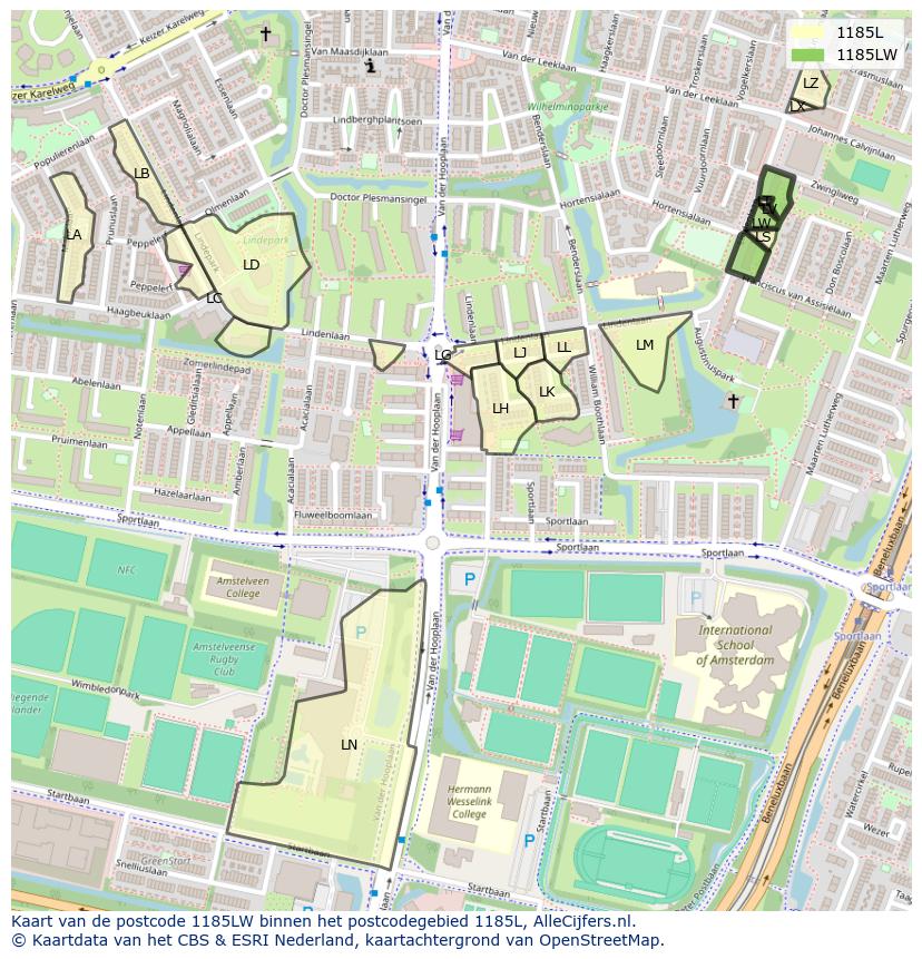 Afbeelding van het postcodegebied 1185 LW op de kaart.