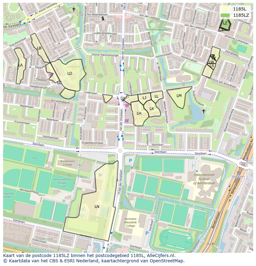 Afbeelding van het postcodegebied 1185 LZ op de kaart.
