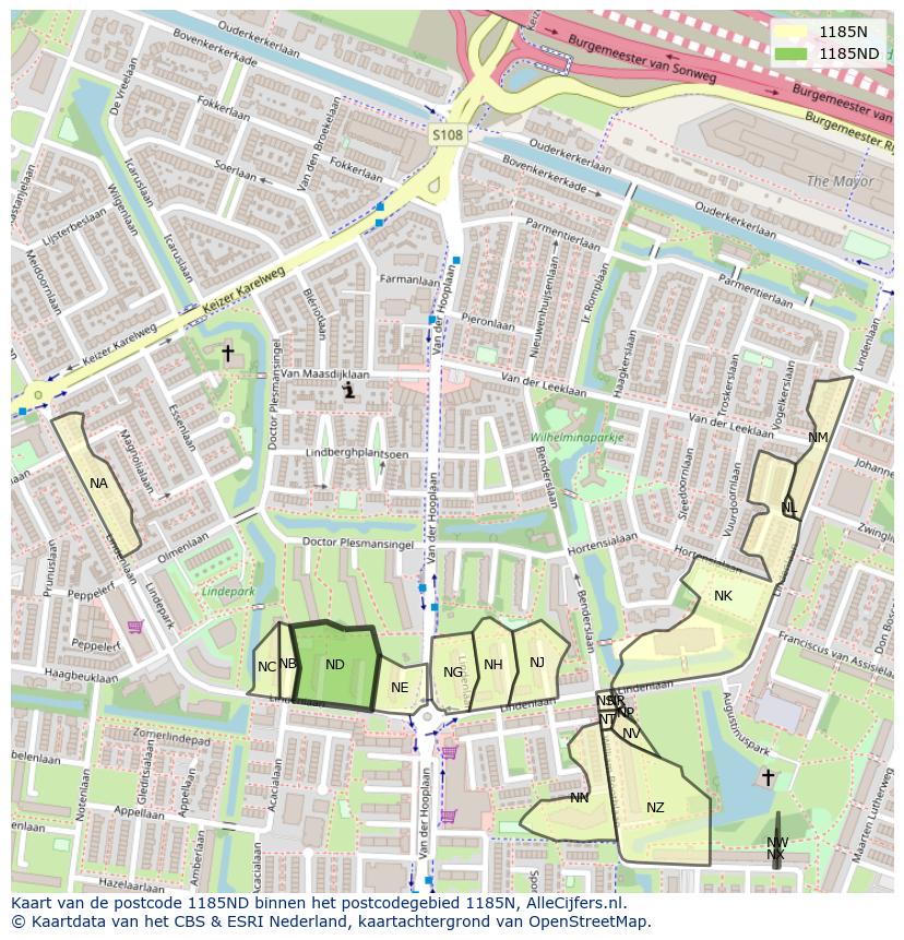 Afbeelding van het postcodegebied 1185 ND op de kaart.