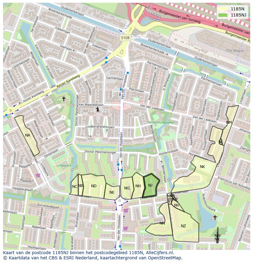 Afbeelding van het postcodegebied 1185 NJ op de kaart.