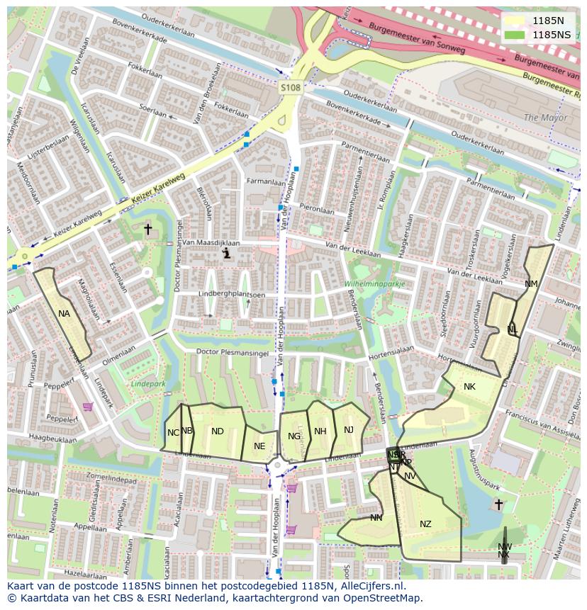 Afbeelding van het postcodegebied 1185 NS op de kaart.