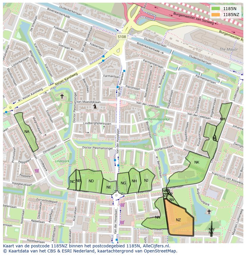Afbeelding van het postcodegebied 1185 NZ op de kaart.
